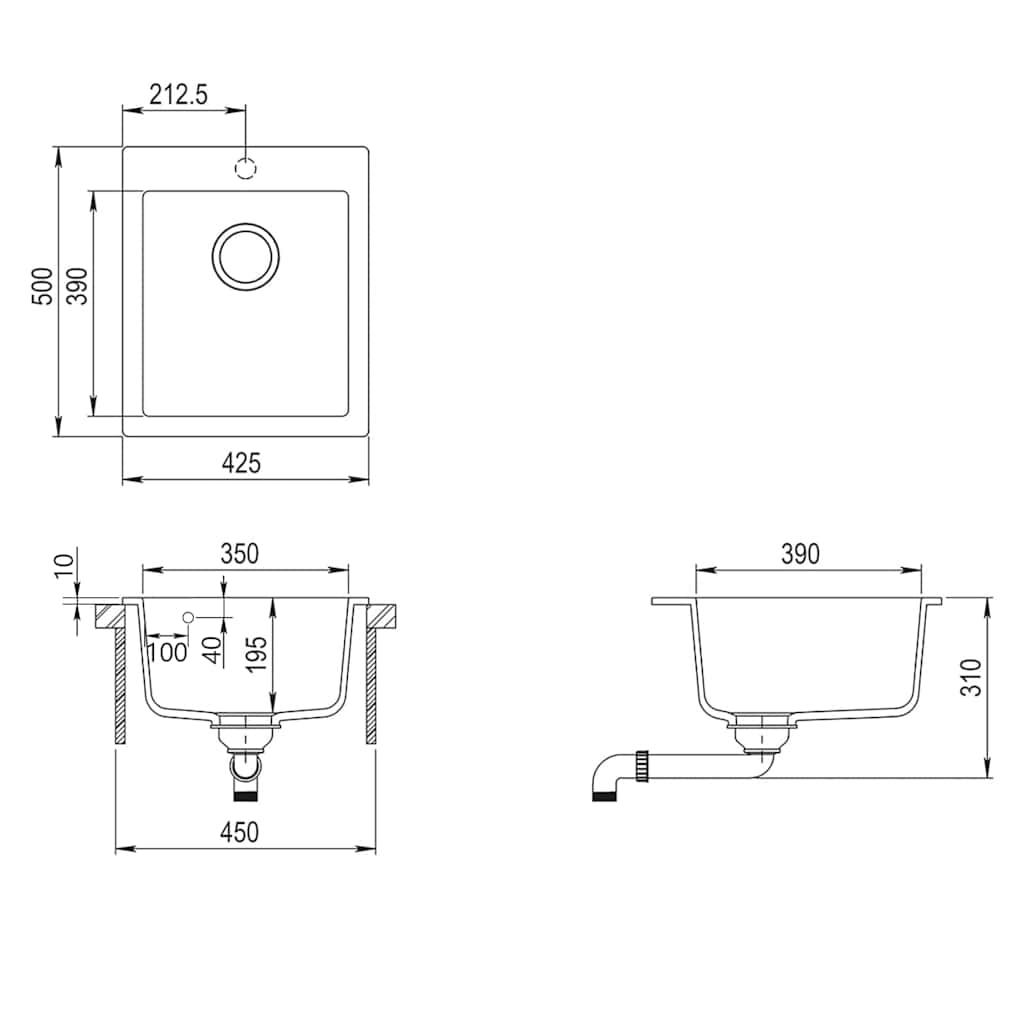 Νεροχύτης Ένθετος με Μονή Γούρνα Μαύρος Γρανιτένιος - PAKOBAZAAR