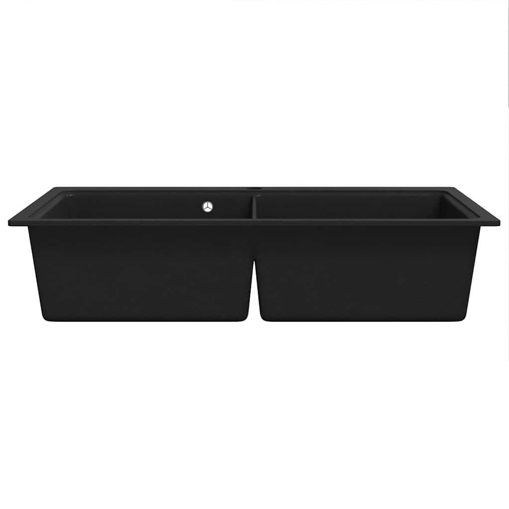 Νεροχύτης Ένθετος με Διπλή Γούρνα Μαύρος Γρανιτένιος - PAKOBAZAAR