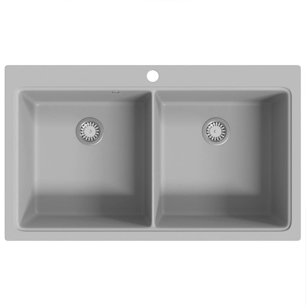 Νεροχύτης Ένθετος με Διπλή Γούρνα Γκρι Γρανιτένιος - Pakobazaar