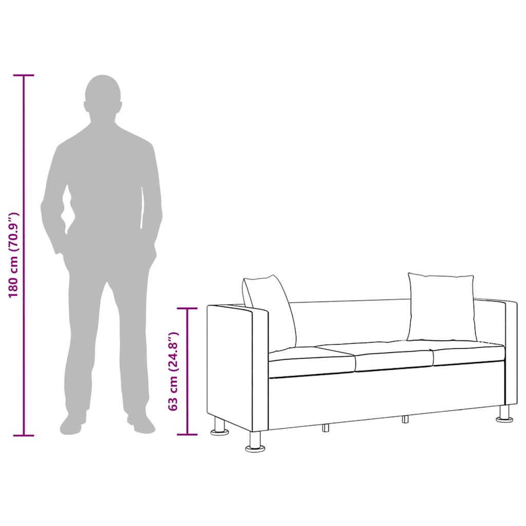Καναπές Τριθέσιος Λευκός από Συνθετικό Δέρμα - PAKOBAZAAR