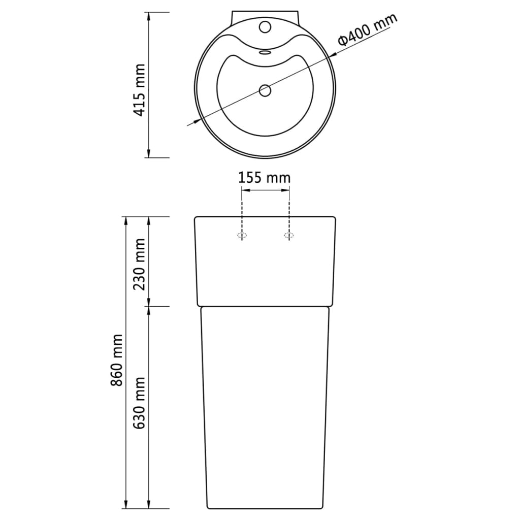 Νιπτήρας Επιδαπέδιος Στρογγυλός με Οπή Βρύσης/Υπερχ. Λευκός Κεραμικός - PAKOBAZAAR