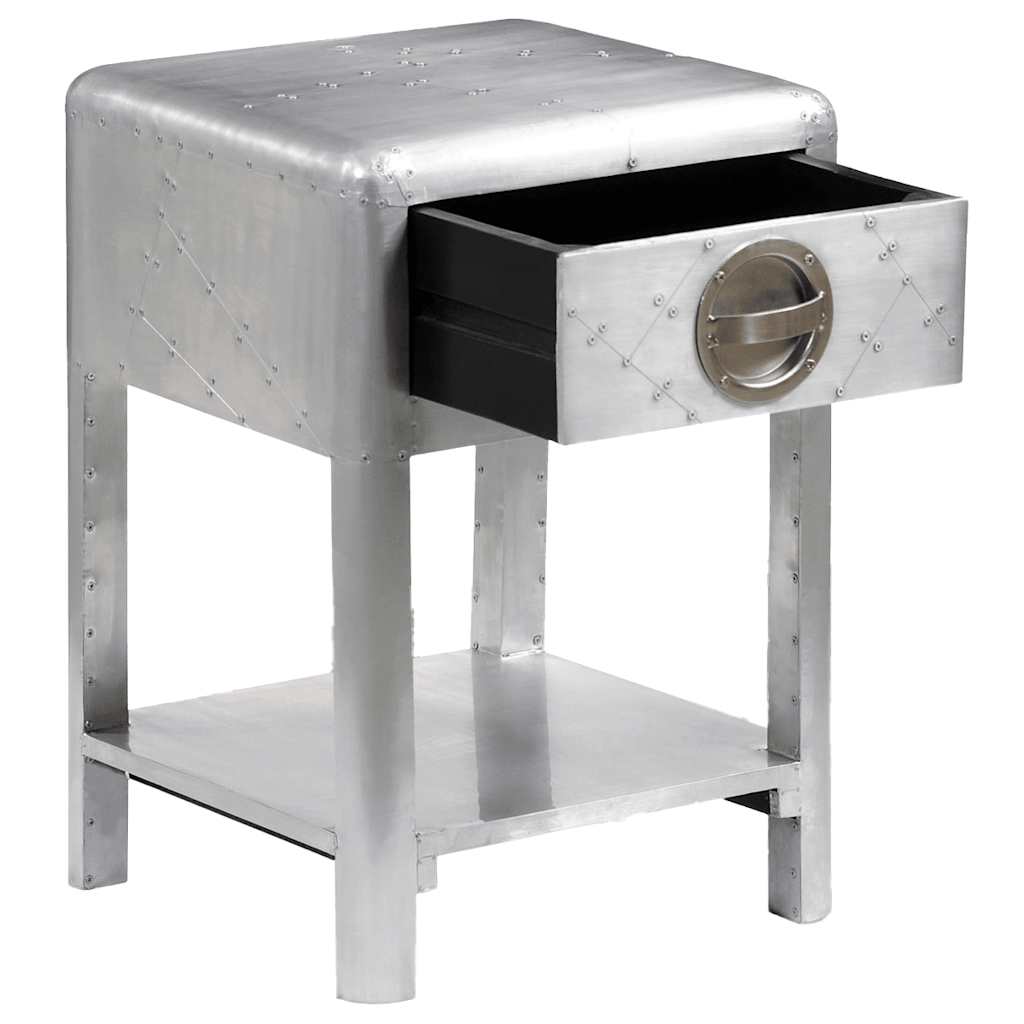 Βοηθητικό Τραπέζι Vintage Aviator με 1 Συρτάρι από Αλουμίνιο - PAKOBAZAAR