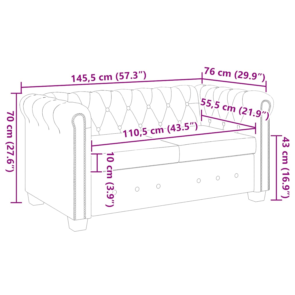 Καναπές Διθέσιος Chesterfield Λευκός από Συνθετικό Δέρμα - PAKOBAZAAR