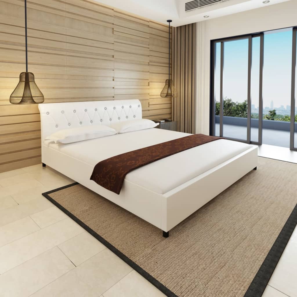 Κρεβάτι Λευκό 180 x 200 εκ. από Συνθετικό Δέρμα με Στρώμα