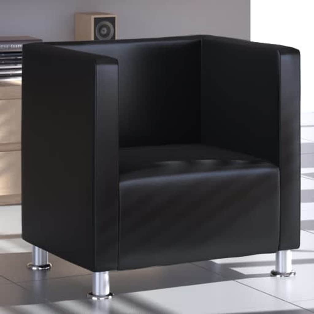 Πολυθρόνα Cube Μαύρη από Συνθετικό Δέρμα - Pakobazaar