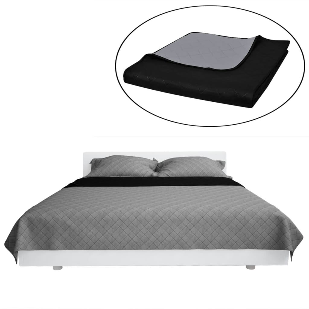 130884 Double-sided Quilted Bedspread Black/Grey 220 x 240 cm - PAKOBAZAAR