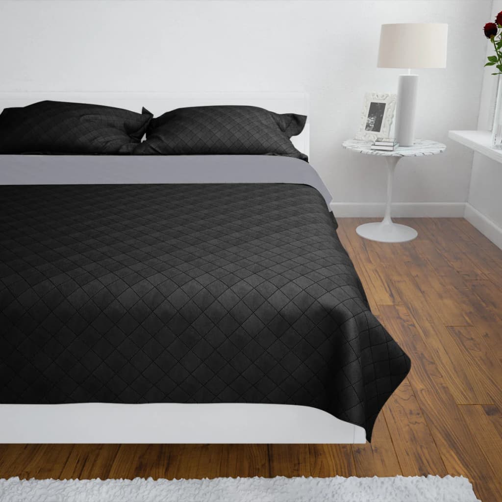130884 Double-sided Quilted Bedspread Black/Grey 220 x 240 cm - PAKOBAZAAR