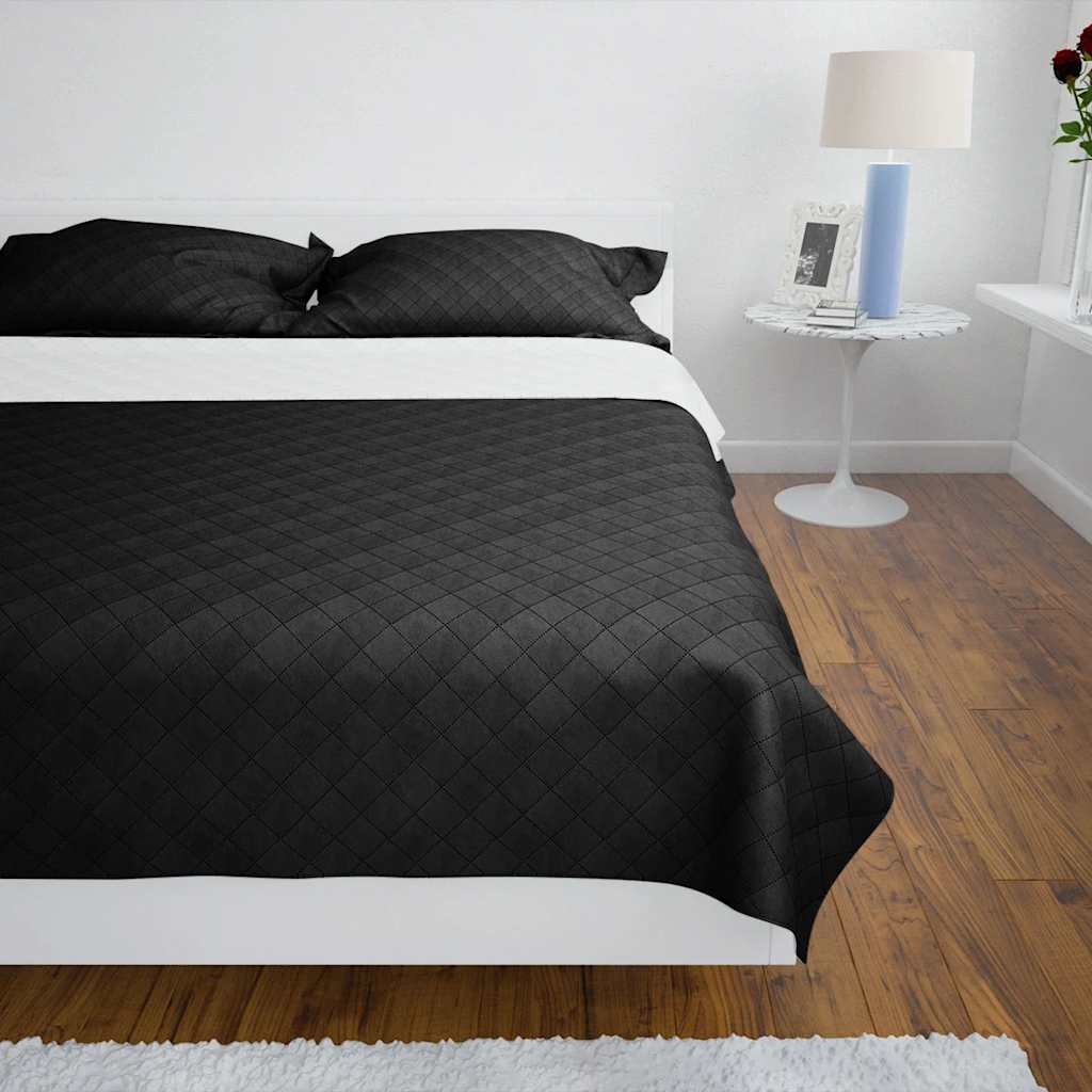 130887 Double-sided Quilted Bedspread Black/White 220 x 240 cm - PAKOBAZAAR