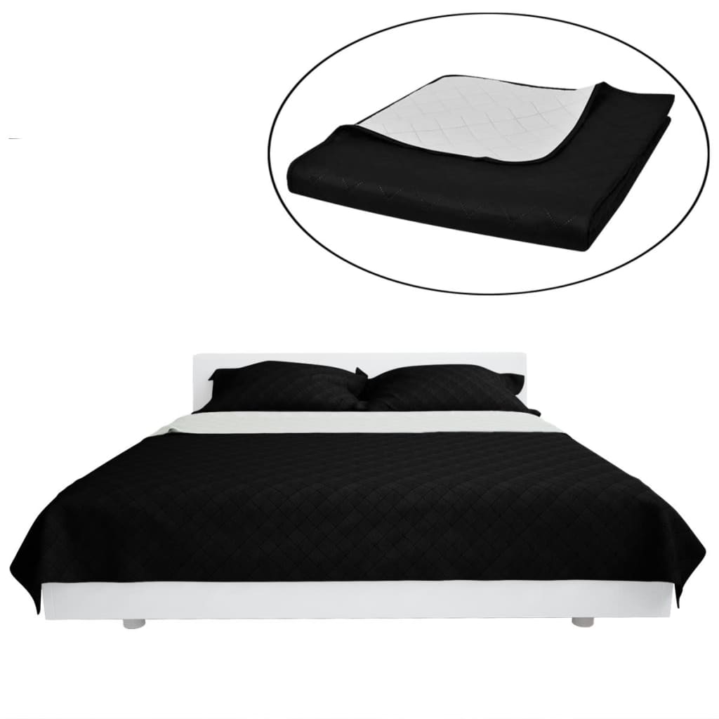 130888 Double-sided Quilted Bedspread Black/White 230 x 260 cm - PAKOBAZAAR
