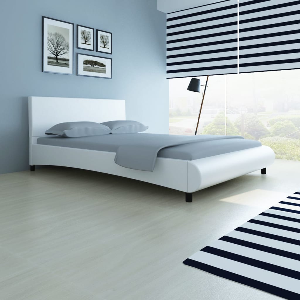 Κρεβάτι Λευκό 140 x 200 εκ. από Συνθετικό Δέρμα με Στρώμα