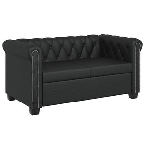 Καναπέδες Chesterfield Διθέσιος + Τριθέσιος Μαύρο Συνθ. Δέρμα - PAKOBAZAAR