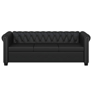 Καναπέδες Chesterfield Διθέσιος + Τριθέσιος Μαύρο Συνθ. Δέρμα - PAKOBAZAAR