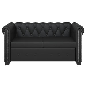 Καναπέδες Chesterfield Διθέσιος + Τριθέσιος Μαύρο Συνθ. Δέρμα - PAKOBAZAAR