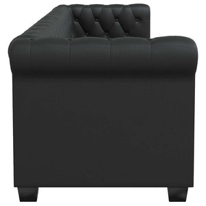 Καναπέδες Chesterfield Διθέσιος + Τριθέσιος Μαύρο Συνθ. Δέρμα - PAKOBAZAAR