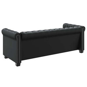 Καναπέδες Chesterfield Διθέσιος + Τριθέσιος Μαύρο Συνθ. Δέρμα - PAKOBAZAAR