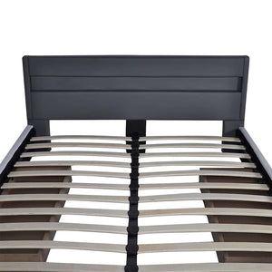 Κρεβάτι LED Γκρι 140 x 200 εκ. Δερματίνη με Στρώμα Αφρού Μνήμης - Pakobazaar