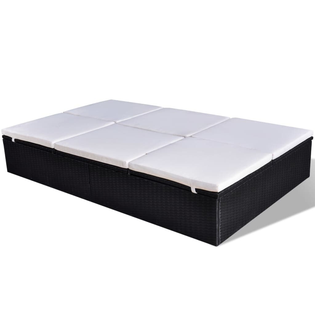 Ξαπλώστρα Διπλή Μαύρη από Συνθετικό Ρατάν με Μαξιλάρι