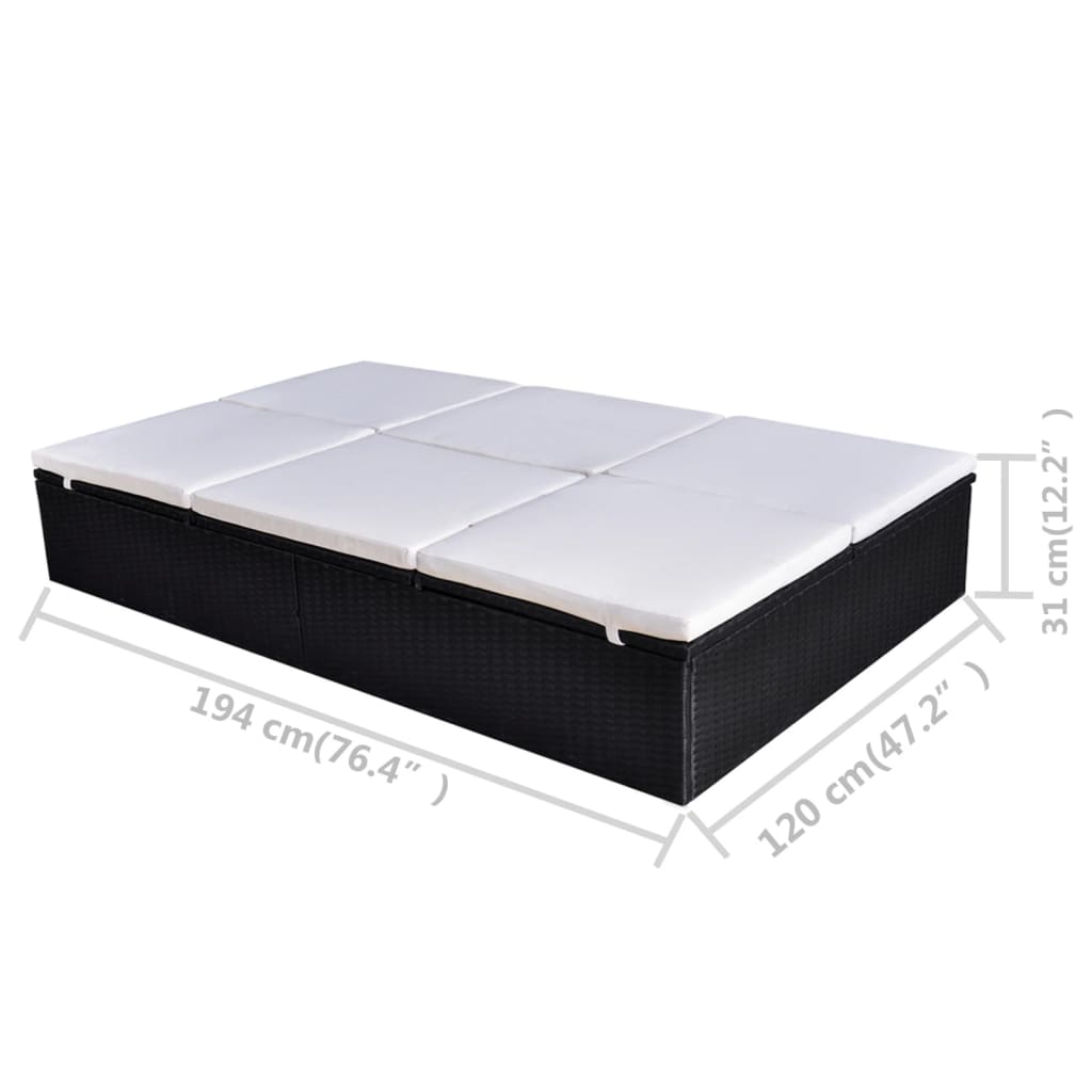 Ξαπλώστρα Διπλή Μαύρη από Συνθετικό Ρατάν με Μαξιλάρι