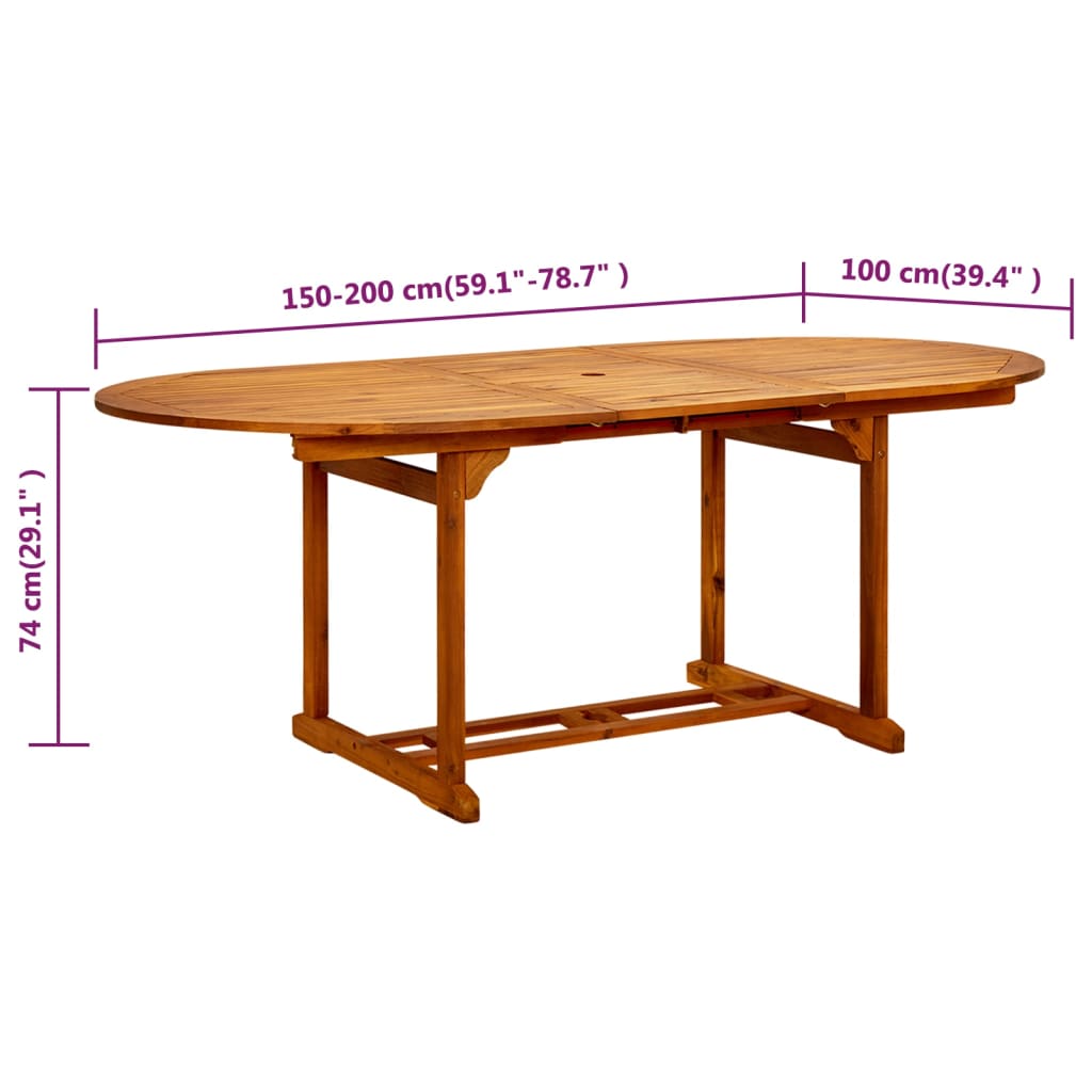 Τραπέζι Κήπου (150-200) x 100 x 75 εκ. από Μασίφ Ξύλο Ακακίας