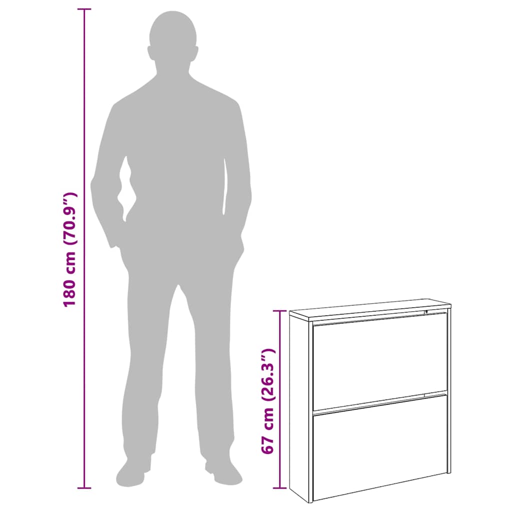 Παπουτσοθήκη Καθρέφτης 2 Επιπέδων Χρώμα Δρυς 63 x 17 x 67 εκ. - PAKOBAZAAR