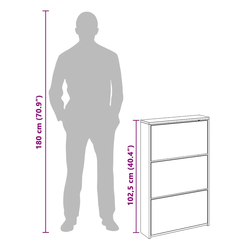 Παπουτσοθήκη Καθρέφτης 3 Επιπέδων Χρώμα Δρυς 63 x 17 x 102,5 εκ - Pakobazaar