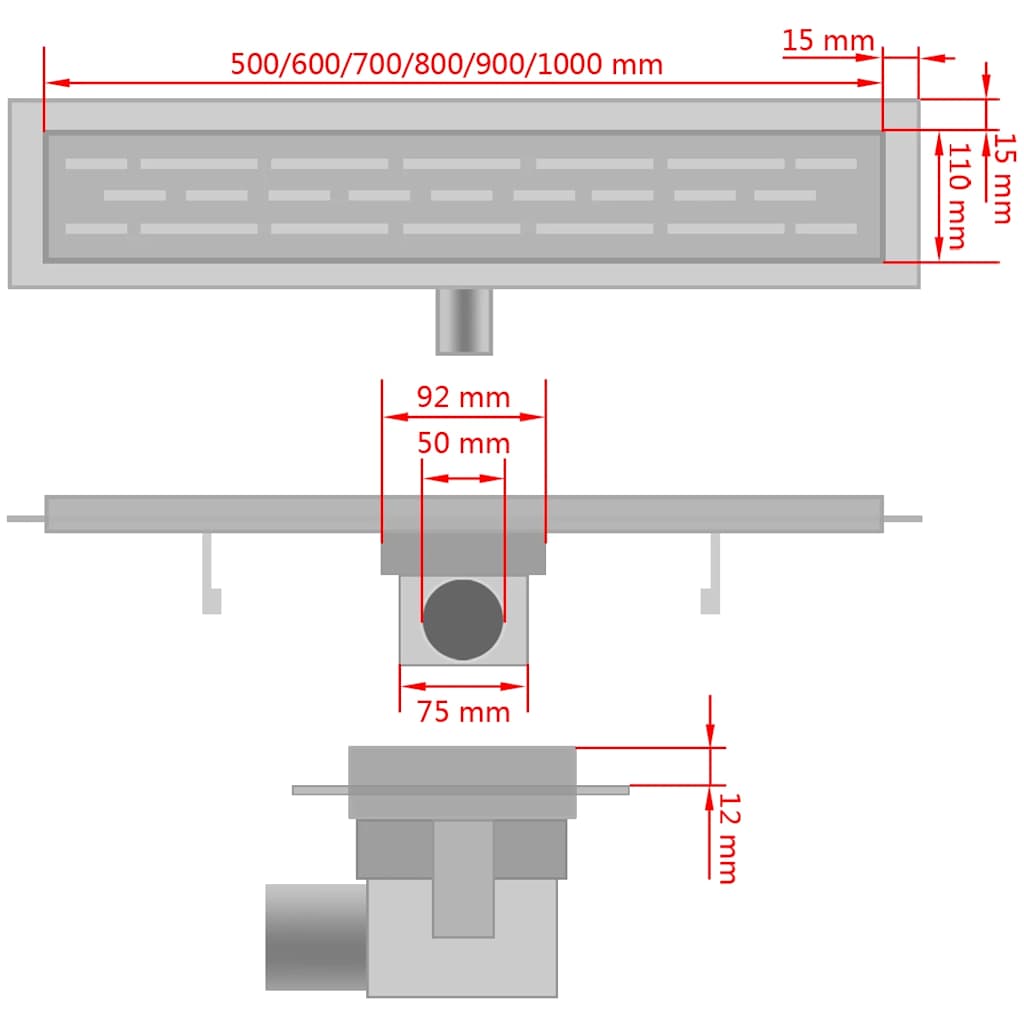 Σιφόνι Ντουζιέρας Γραμμικό με Κύματα 1030x140 χιλ. Ανοξ. Ατσάλι