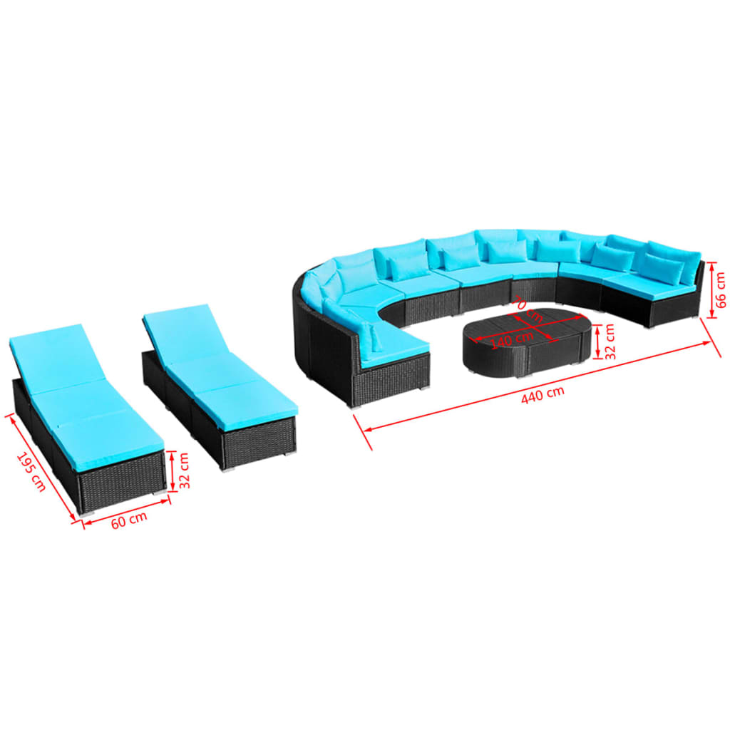 Σαλόνι Κήπου 13 τεμ. Μπλε από Συνθετικό Ρατάν με Μαξιλάρια