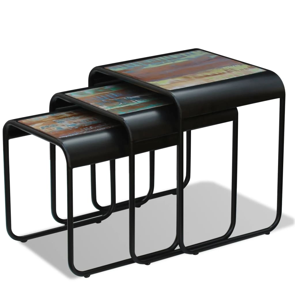 Τραπεζάκια Ζιγκόν 3 τεμ. από Μασίφ Ανακυκλωμένο Ξύλο - PAKOBAZAAR