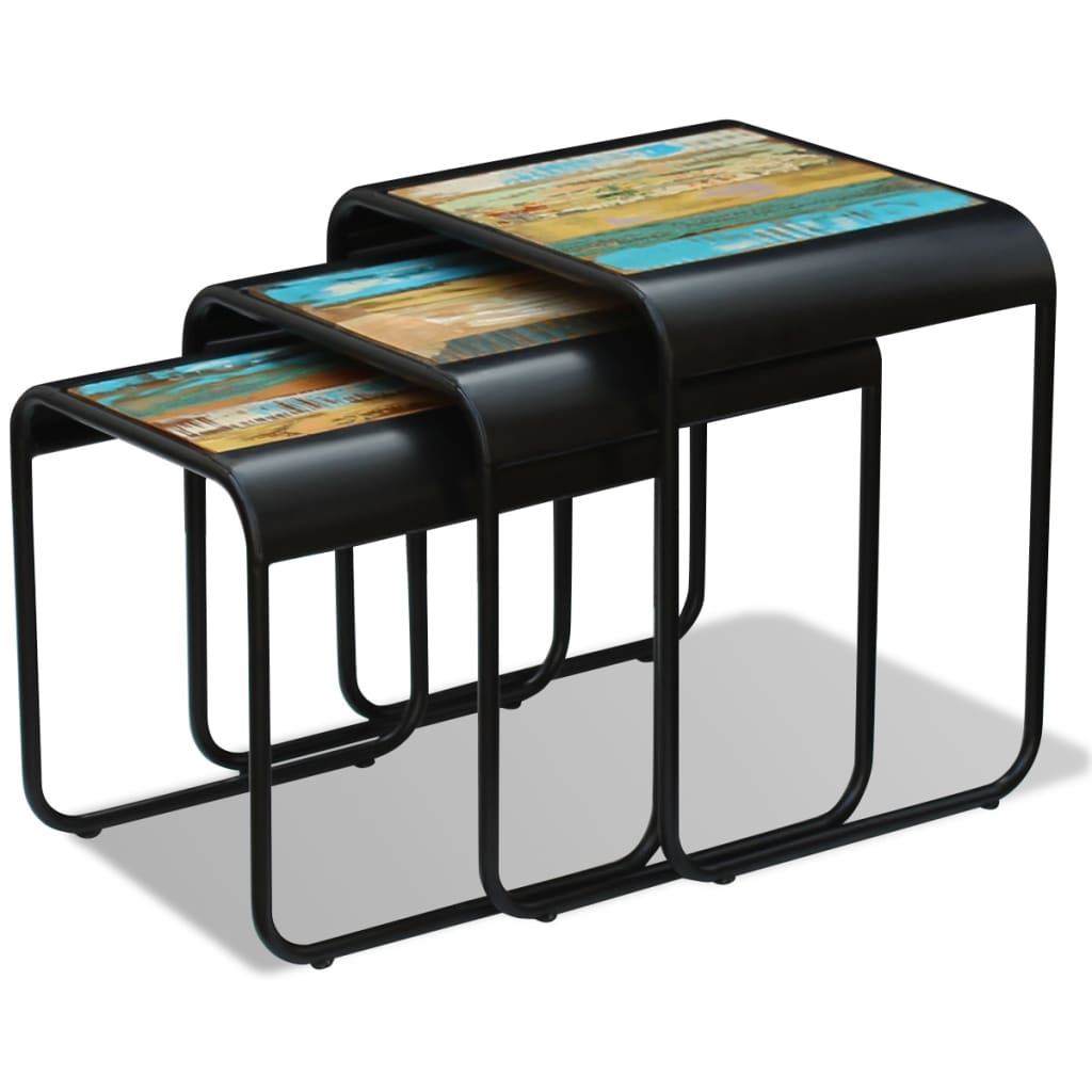 Τραπεζάκια Ζιγκόν 3 τεμ. από Μασίφ Ανακυκλωμένο Ξύλο - PAKOBAZAAR