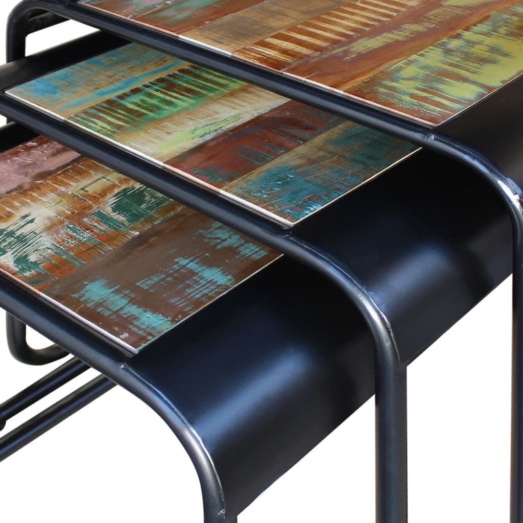 Τραπεζάκια Ζιγκόν 3 τεμ. από Μασίφ Ανακυκλωμένο Ξύλο - PAKOBAZAAR