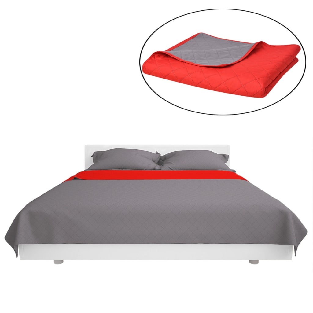 131557  Double-sided Quilted Bedspread Red and Grey 230x260 cm - PAKOBAZAAR
