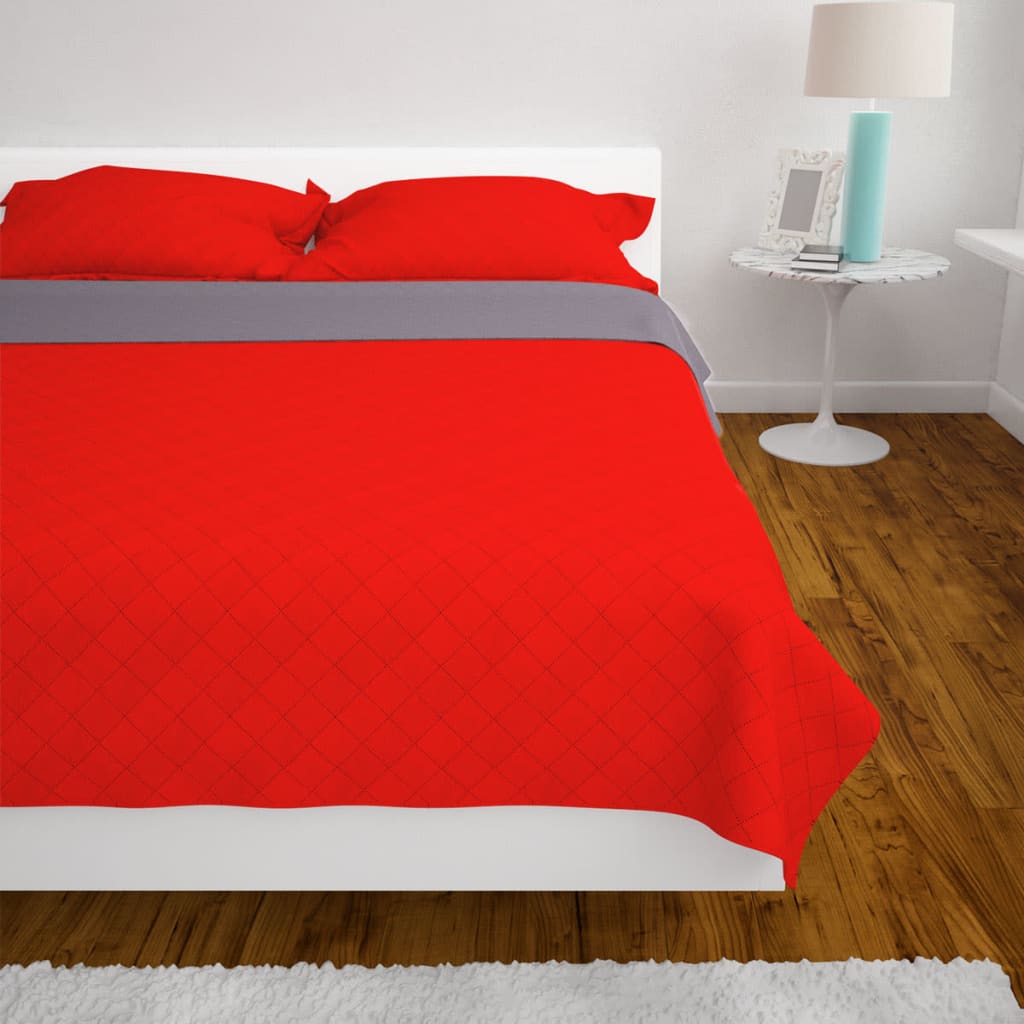 131557  Double-sided Quilted Bedspread Red and Grey 230x260 cm - PAKOBAZAAR