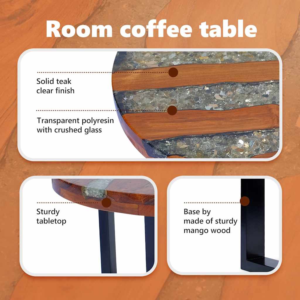 Τραπεζάκι Σαλονιού 60 εκ. από Ξύλο Teak και Ρητίνη - PAKOBAZAAR