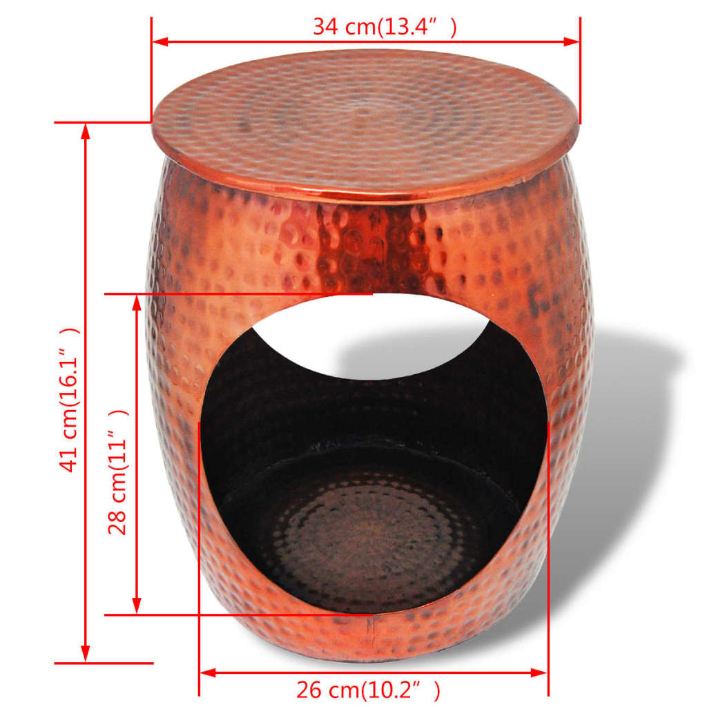 Σκαμπό/Τραπέζι Βοηθητικό σε Σχήμα Βαρελιού Καφέ από Χαλκό