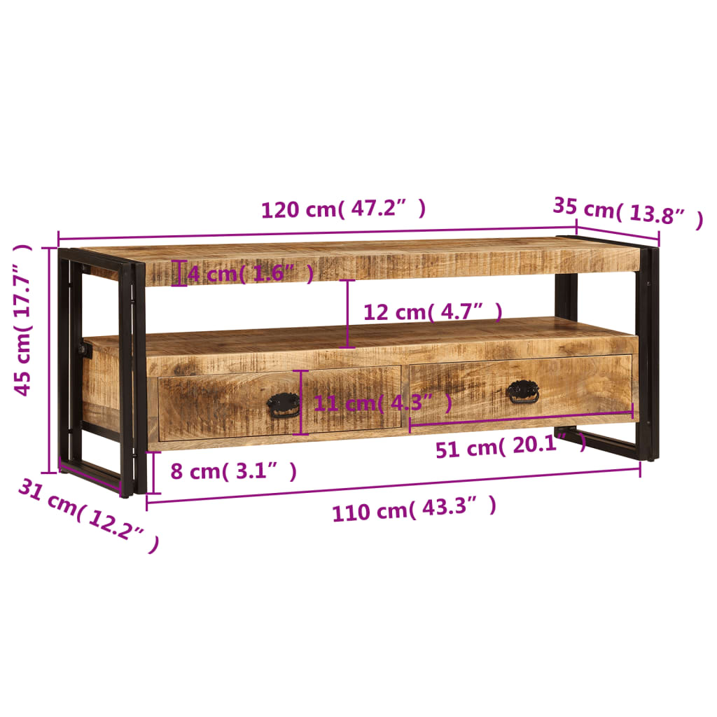 Έπιπλο Τηλεόρασης 120 x 35 x 45 εκ. από Μασίφ Ξύλο Μάνγκο - Pakobazaar