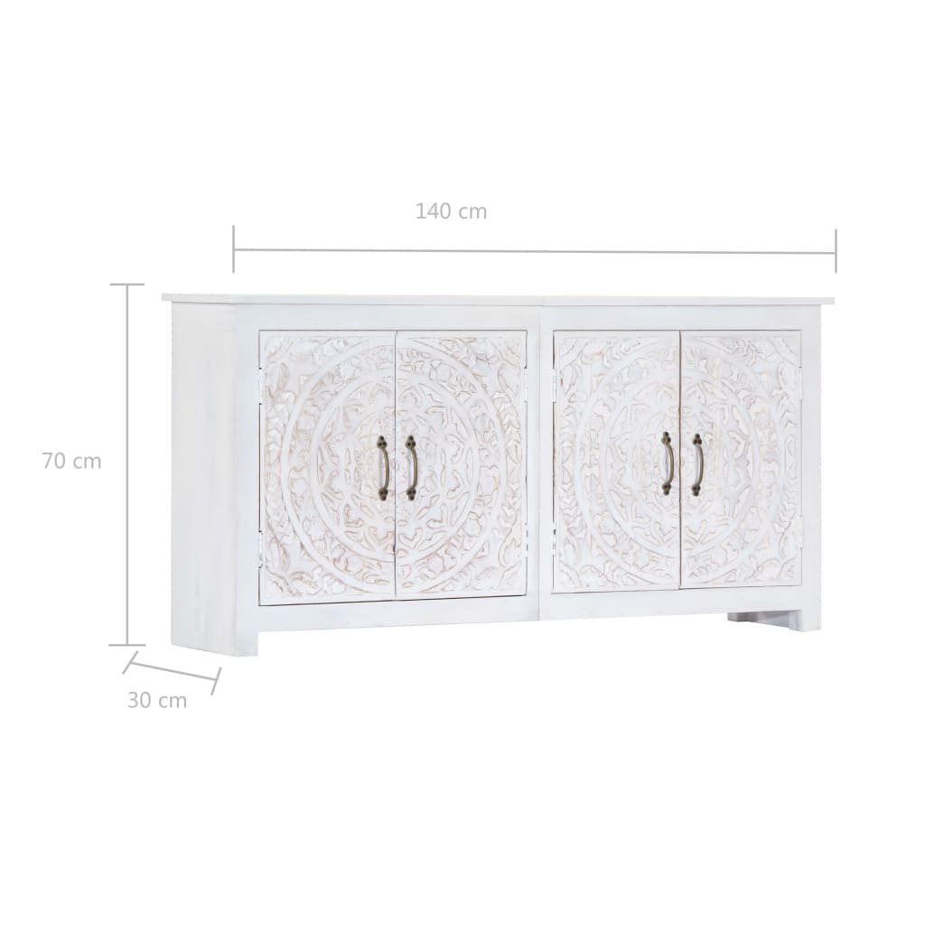 Μπουφές Χειροποίητος Λευκός 140x30x70 εκ. Μασίφ Ξύλο Ακακίας - Pakobazaar