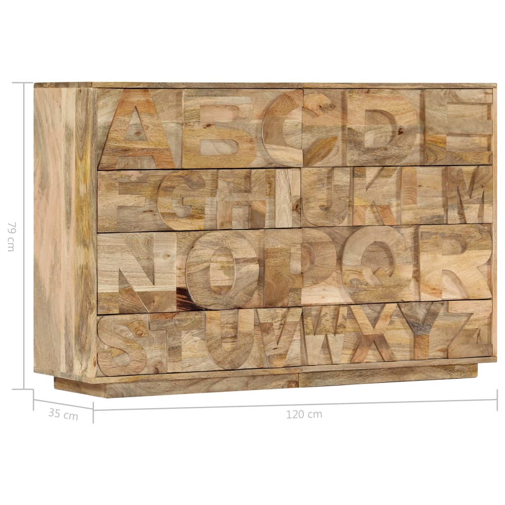 Συρταριέρα με Σχέδιο Αλφάβητου 120x35x79 εκ. Μασίφ Ξύλο Μάνγκο