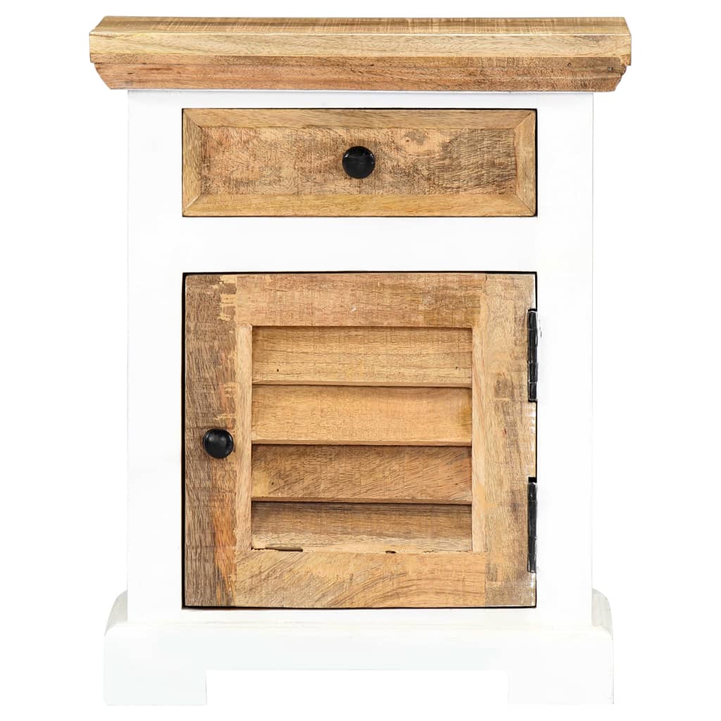 Κομοδίνο Λευκό/Καφέ 40x30x50 εκ. Μασίφ Ακατέργαστο Ξύλο Μάνγκο - PAKOBAZAAR