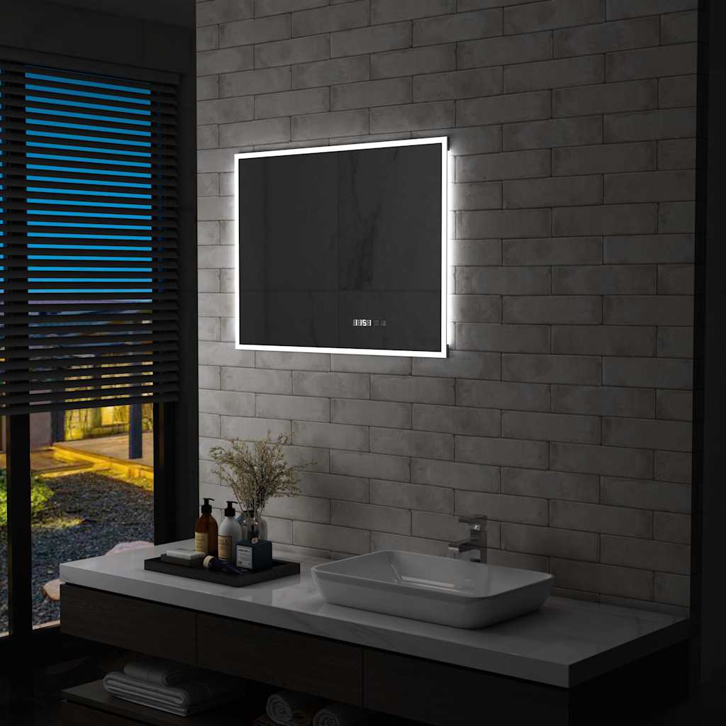 Καθρέφτης Μπάνιου με LED/Αισθητήρα Αφής και Οθόνη Ώρας 80x60εκ. - Pakobazaar