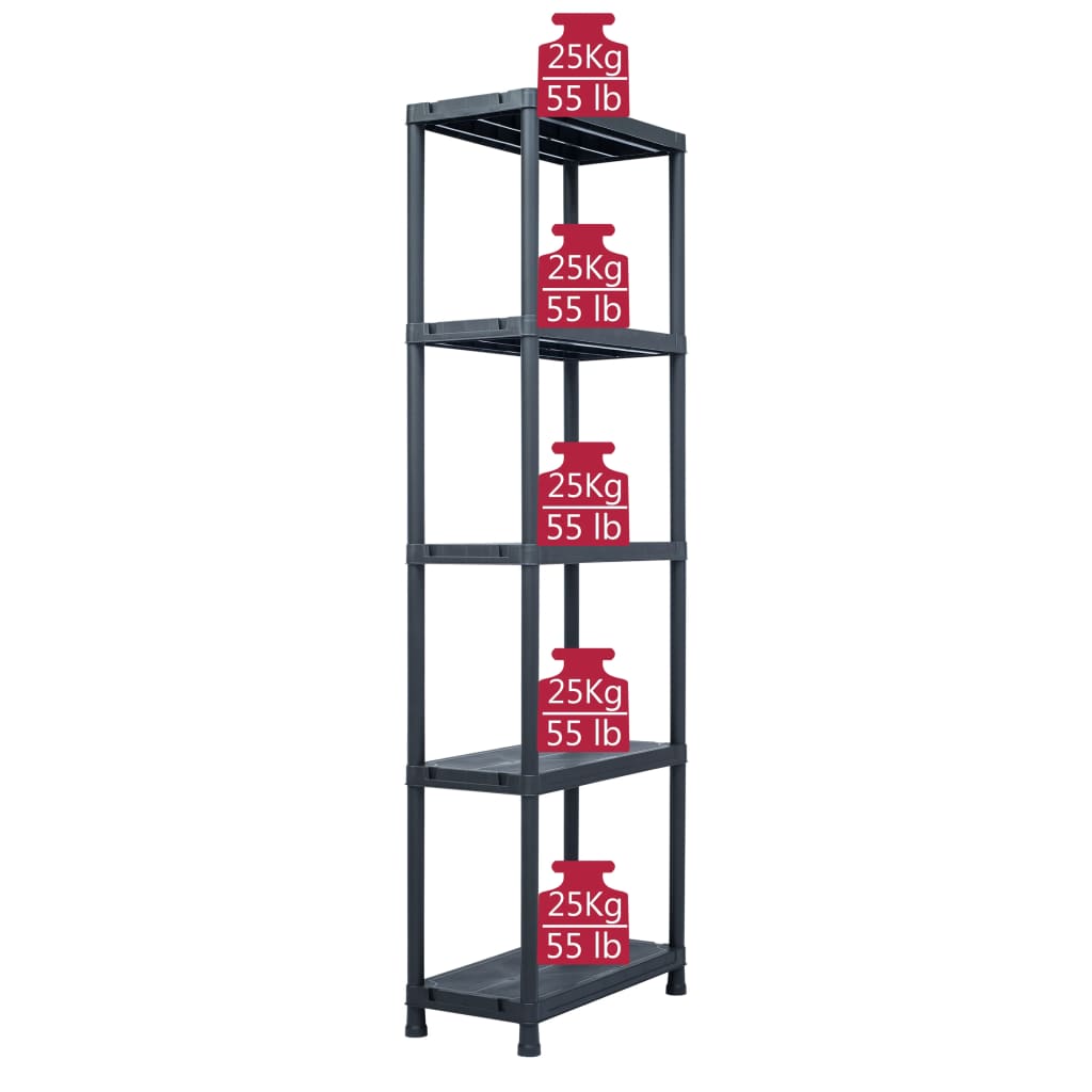 Ραφιέρα Μαύρη 125 κ. 60 x 30 x 180 εκ. Πλαστική - Pakobazaar