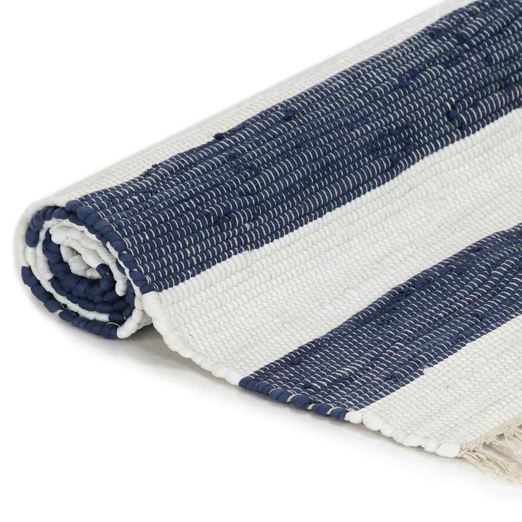 Χαλί Chindi Χειροποίητο Μπλε / Λευκό 120 x 170 εκ. Βαμβακερό