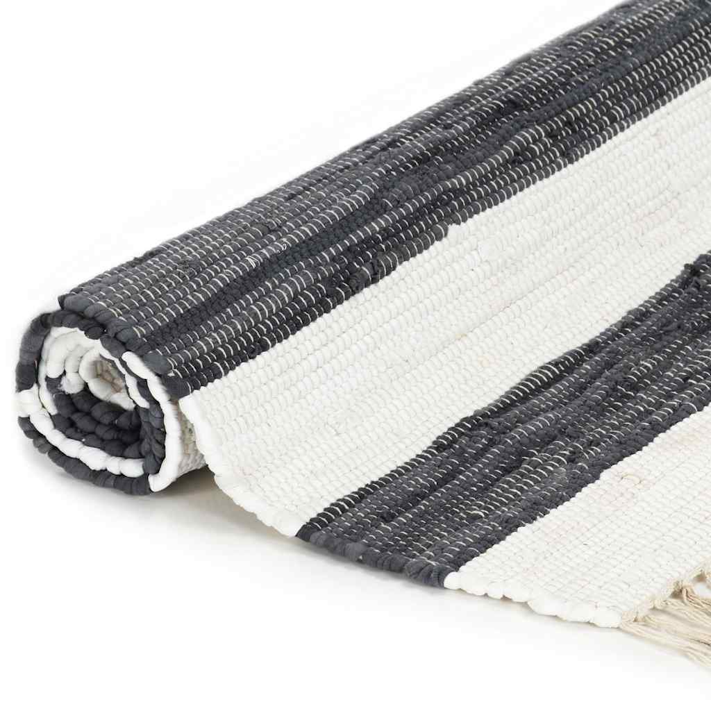 Χαλί Chindi Χειροποίητο Ανθρακί / Λευκό 200 x 290 εκ. Βαμβακερό