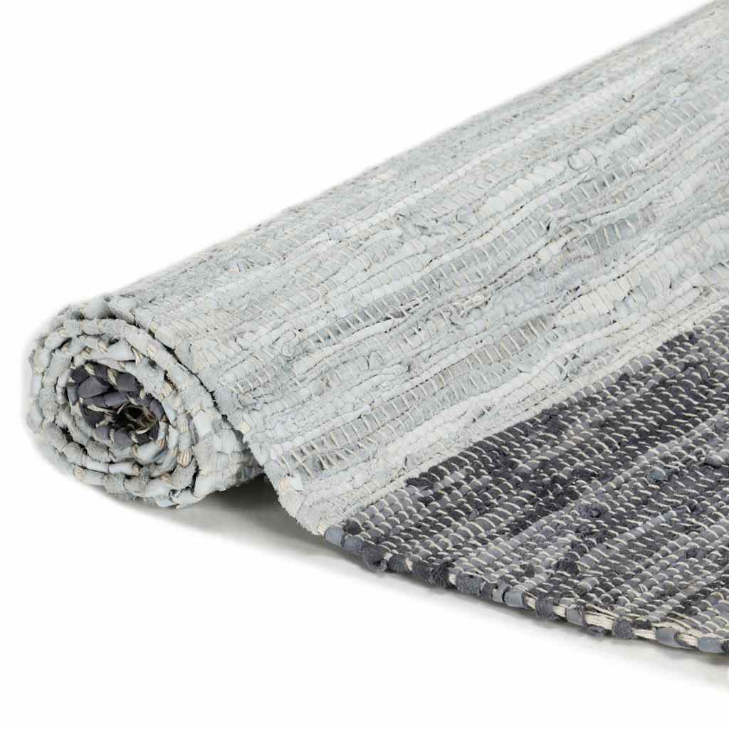 Χαλί Chindi Χειροποίητο Γκρι 160 x 230 εκ. Δερμάτινο