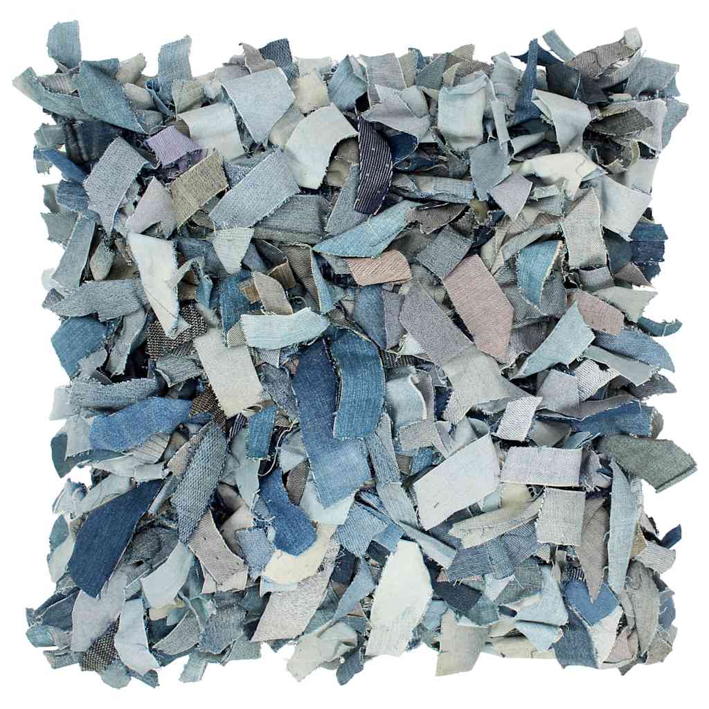 Μαξιλάρι Denim Shaggy Μπλε 60x60 εκ. από Δέρμα και Βαμβάκι