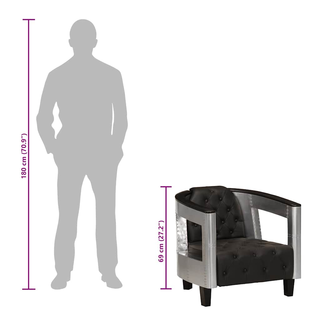 Πολυθρόνα Aviator Μαύρη από Γνήσιο Δέρμα - PAKOBAZAAR