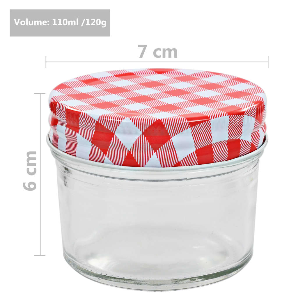 Βάζα Μαρμελάδας 24 τεμ. 110 ml Γυάλινα με Κόκκινα/Λευκά Καπάκια