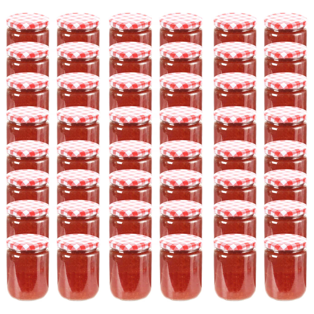 Βάζα Μαρμελάδας 48 τεμ. 230 ml Γυάλινα με Κόκκινα/Λευκά Καπάκια