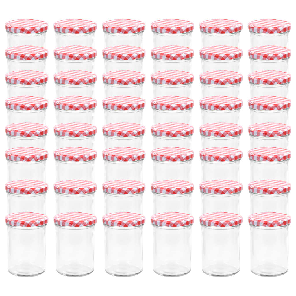 Βάζα Μαρμελάδας 48 τεμ. 400 ml Γυάλινα με Λευκά/Κόκκινα Καπάκια