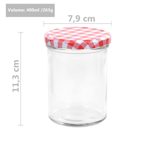 Βάζα Μαρμελάδας 48 τεμ. 400 ml Γυάλινα με Λευκά/Κόκκινα Καπάκια