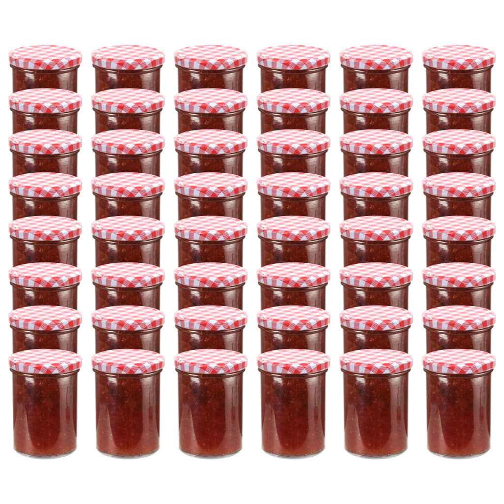 Βάζα Μαρμελάδας 48 τεμ. 400 ml Γυάλινα με Λευκά/Κόκκινα Καπάκια
